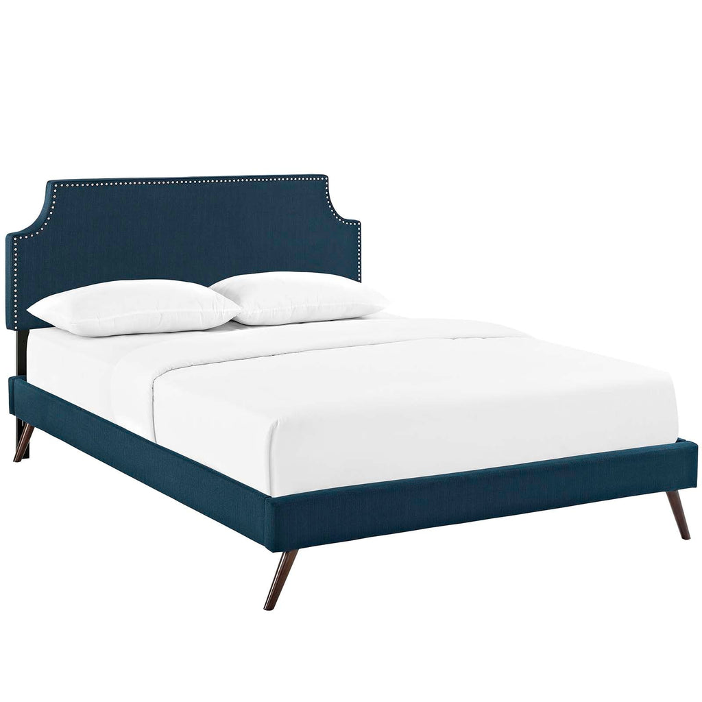 Corene Full Fabric Platform Bed with Round Splayed Legs in Azure