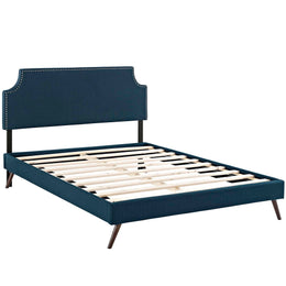 Corene Full Fabric Platform Bed with Round Splayed Legs in Azure