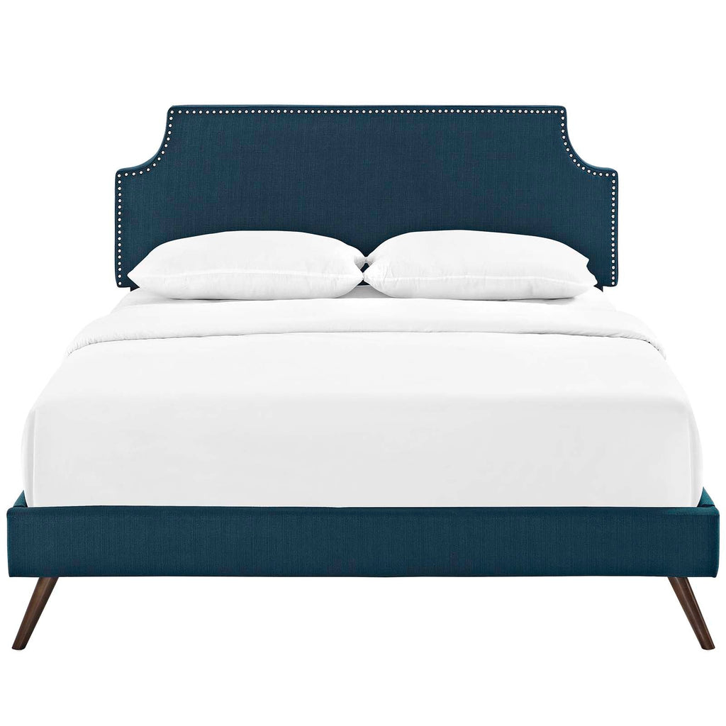 Corene Full Fabric Platform Bed with Round Splayed Legs in Azure