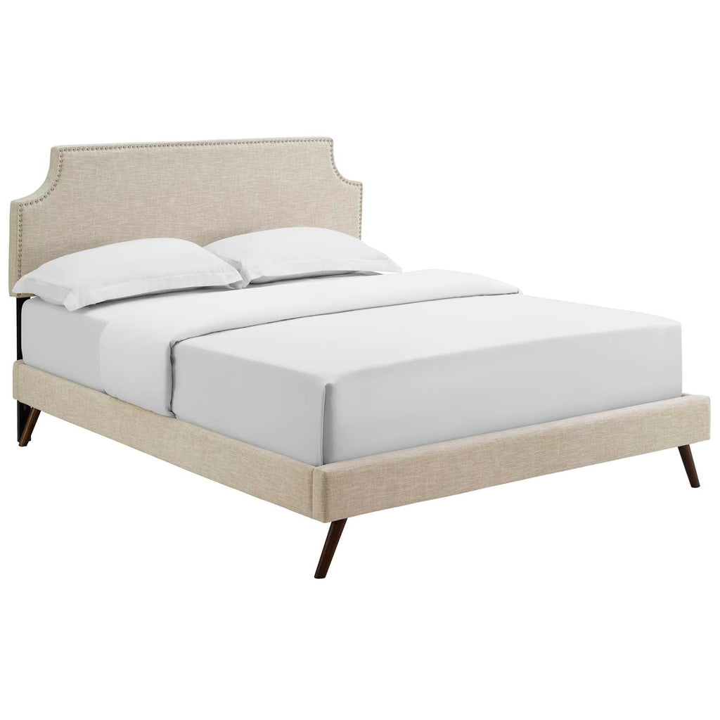 Corene Full Fabric Platform Bed with Round Splayed Legs in Beige