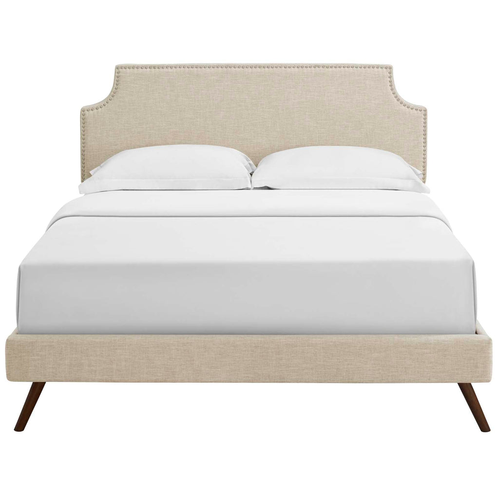 Corene Full Fabric Platform Bed with Round Splayed Legs in Beige