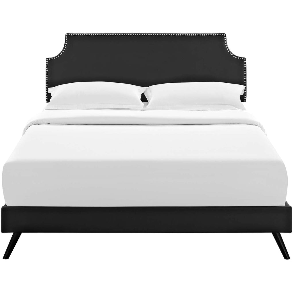 Corene Queen Vinyl Platform Bed with Round Splayed Legs in Black
