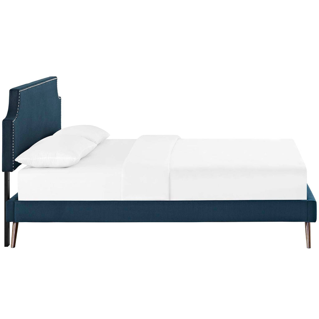 Corene Queen Fabric Platform Bed with Round Splayed Legs in Azure