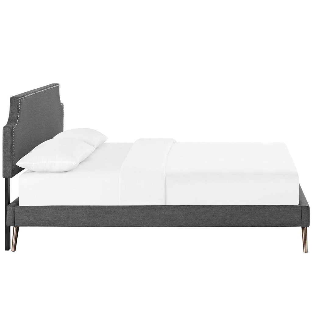 Corene Queen Fabric Platform Bed with Round Splayed Legs in Gray