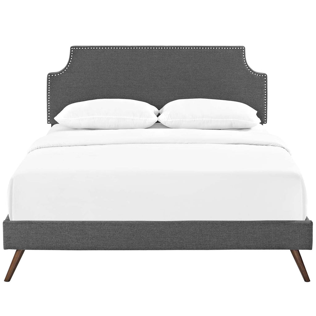 Corene Queen Fabric Platform Bed with Round Splayed Legs in Gray