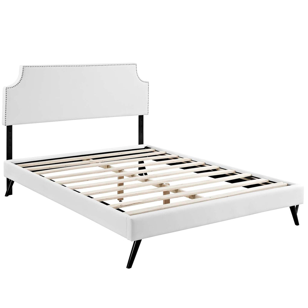 Corene King Vinyl Platform Bed with Round Splayed Legs