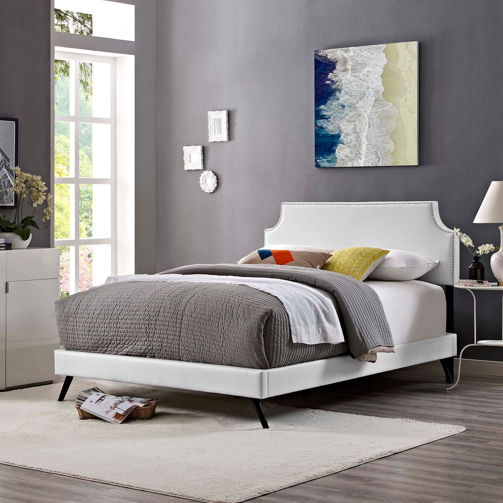 Corene King Vinyl Platform Bed with Round Splayed Legs