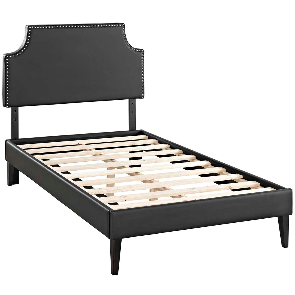Corene Twin Vinyl Platform Bed with Squared Tapered Legs in Black