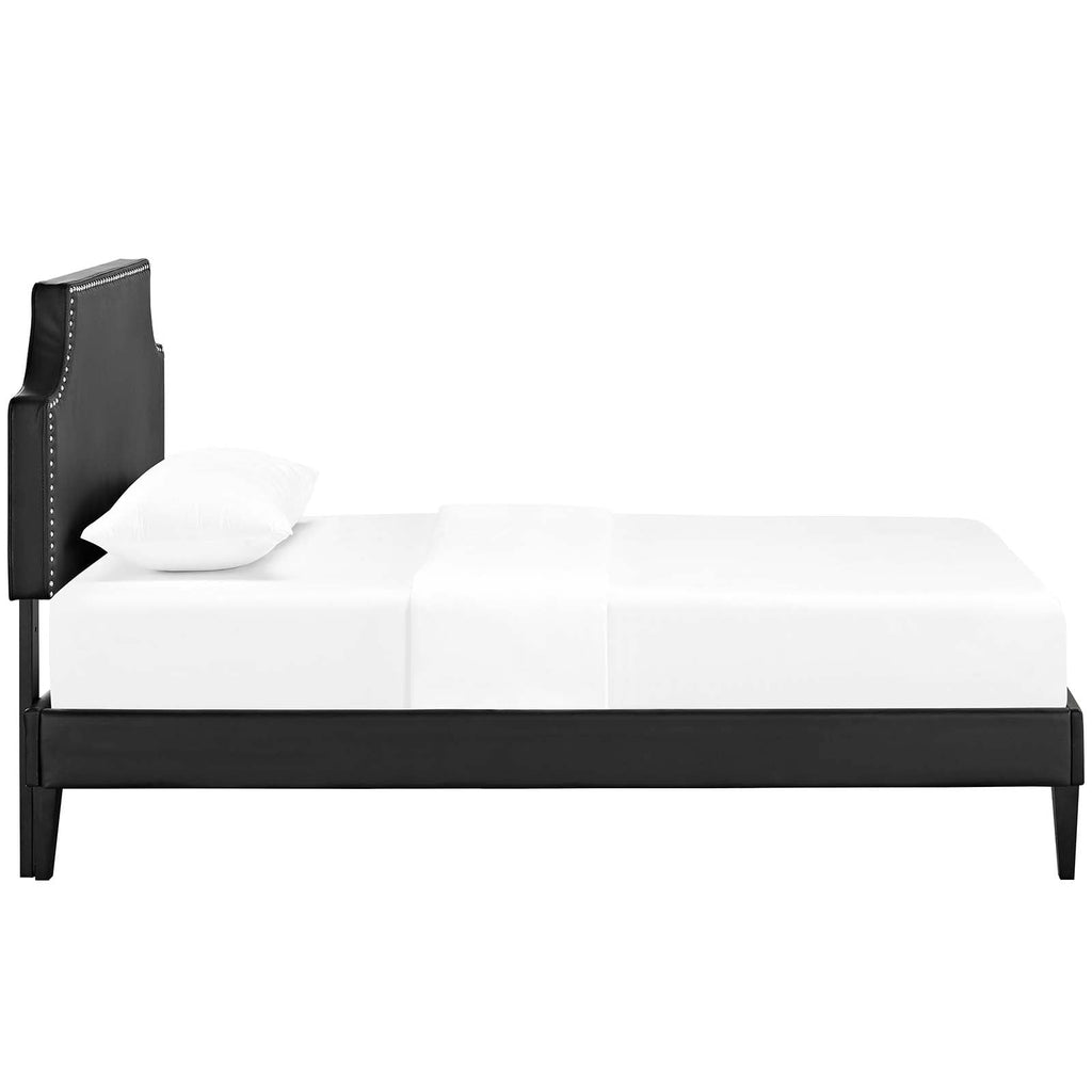 Corene Twin Vinyl Platform Bed with Squared Tapered Legs in Black