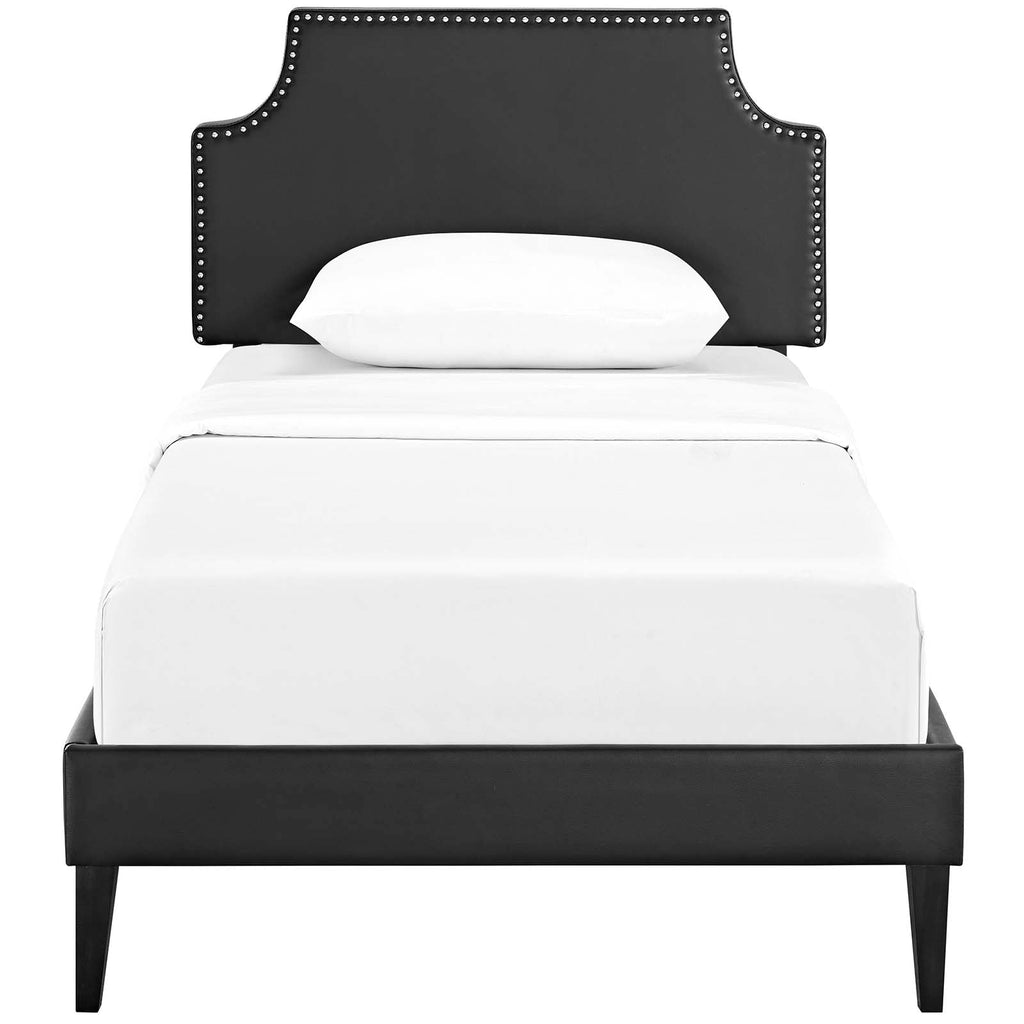 Corene Twin Vinyl Platform Bed with Squared Tapered Legs in Black