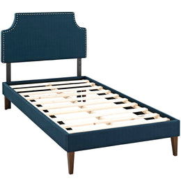 Corene Twin Fabric Platform Bed with Squared Tapered Legs in Azure