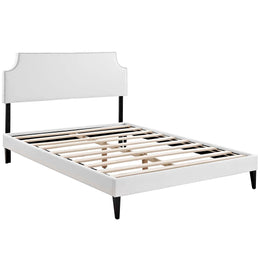 Corene Full Vinyl Platform Bed with Squared Tapered Legs in White