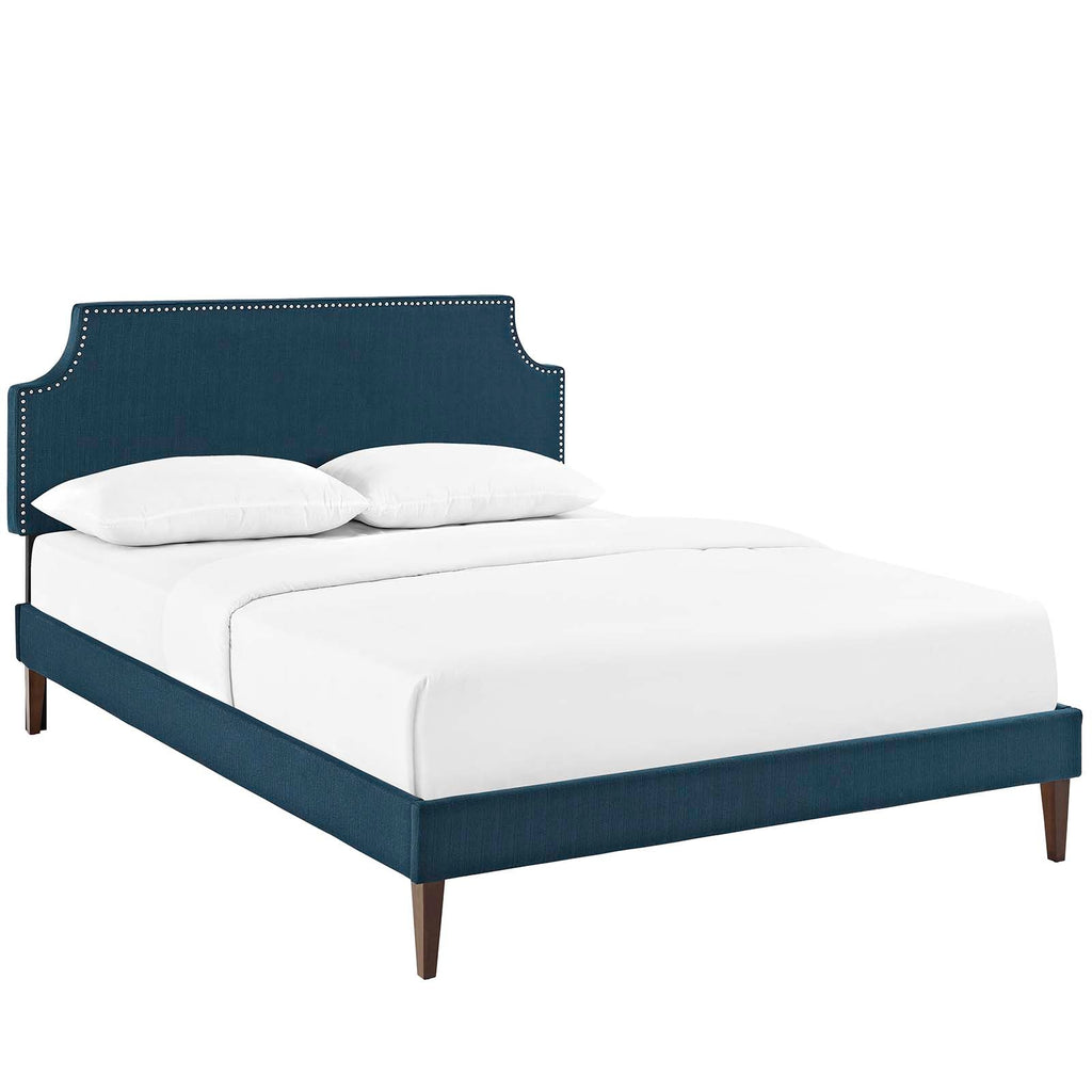 Corene Full Fabric Platform Bed with Squared Tapered Legs in Azure