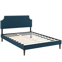 Corene Full Fabric Platform Bed with Squared Tapered Legs in Azure