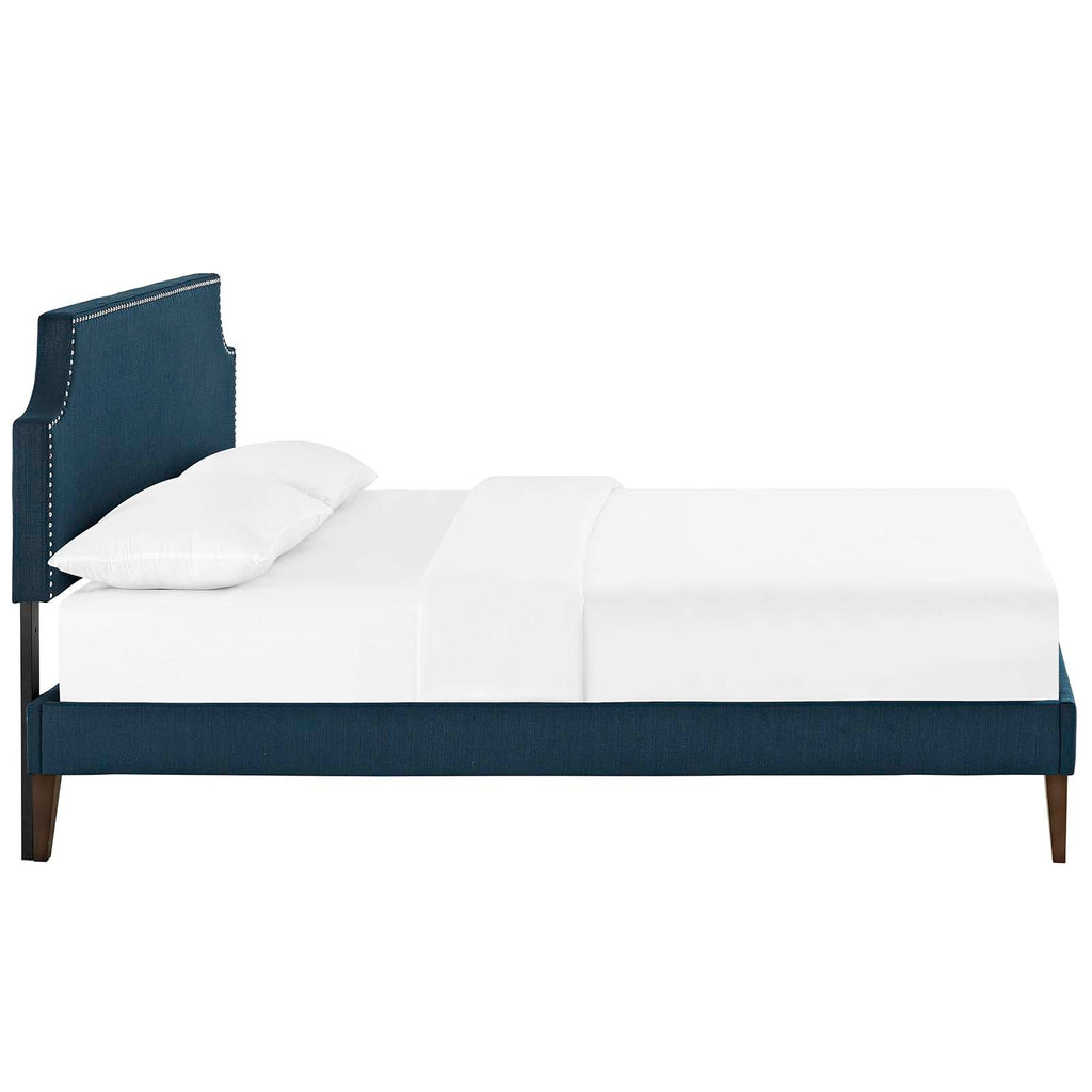 Corene Full Fabric Platform Bed with Squared Tapered Legs in Azure