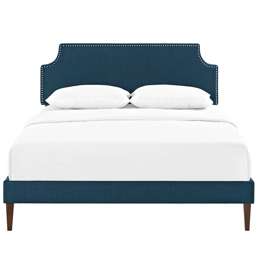 Corene Full Fabric Platform Bed with Squared Tapered Legs in Azure