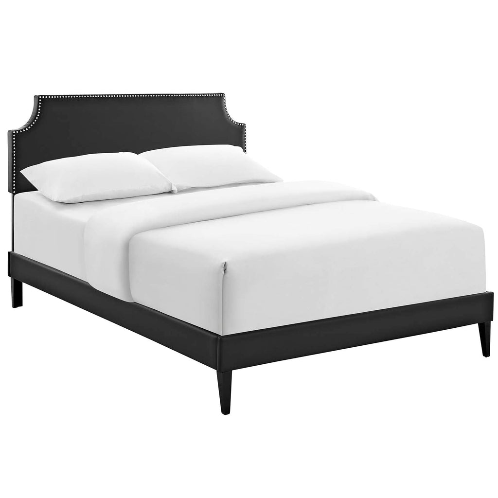 Corene Queen Vinyl Platform Bed with Squared Tapered Legs in Black