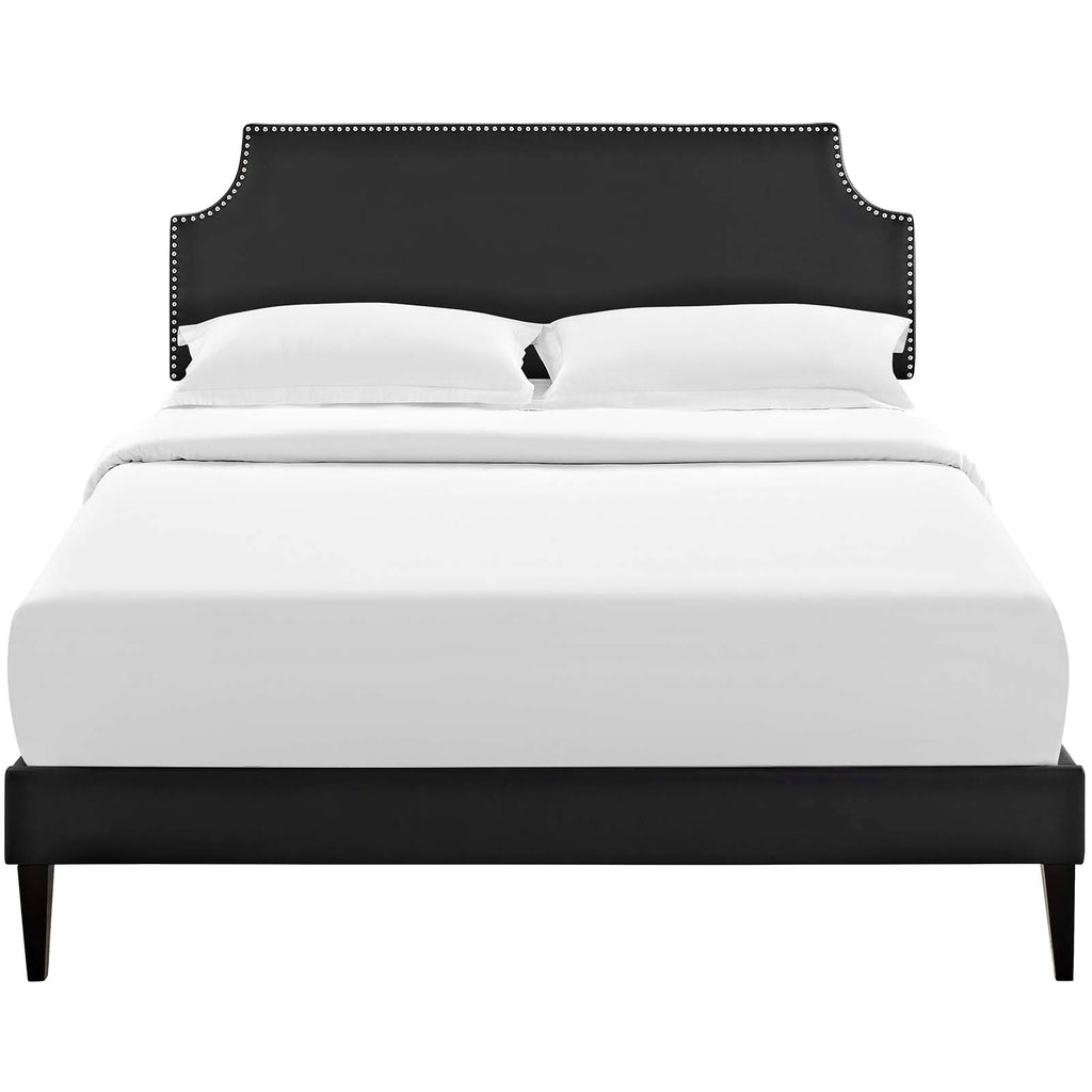 Corene Queen Vinyl Platform Bed with Squared Tapered Legs in Black