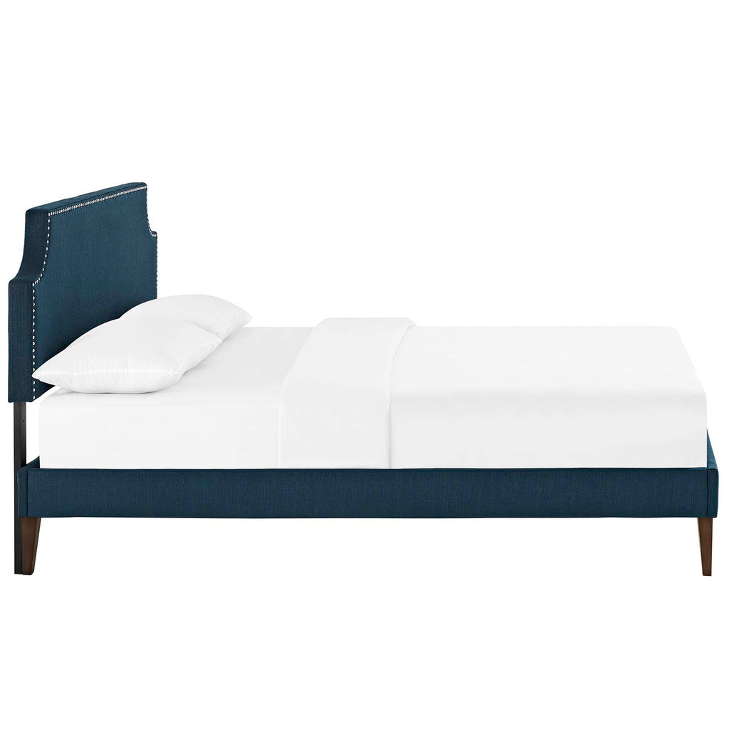 Corene Queen Fabric Platform Bed with Squared Tapered Legs in Azure
