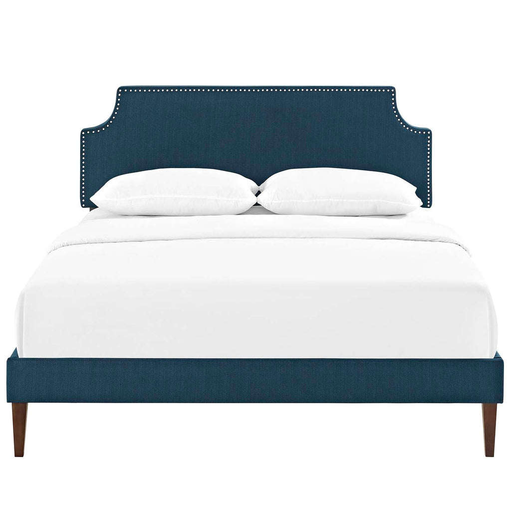 Corene Queen Fabric Platform Bed with Squared Tapered Legs in Azure