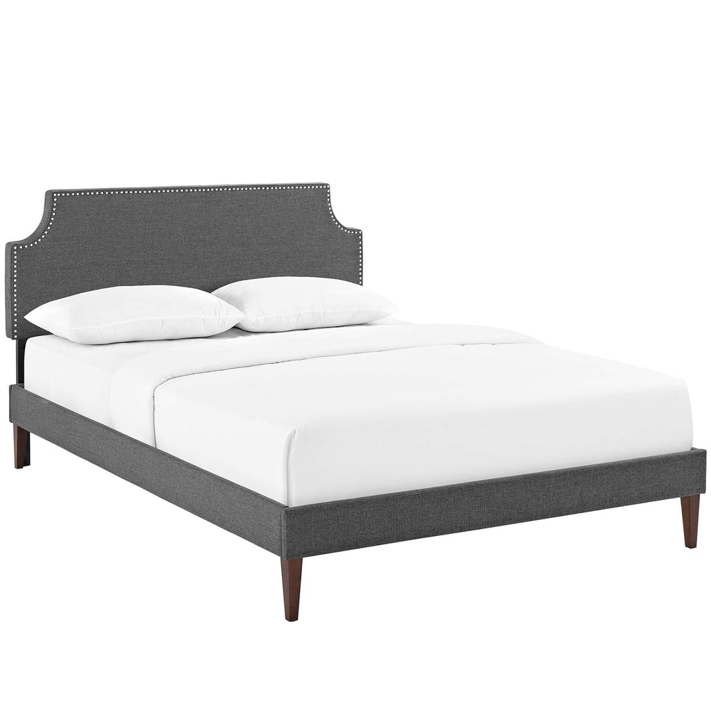 Corene Queen Fabric Platform Bed with Squared Tapered Legs in Gray