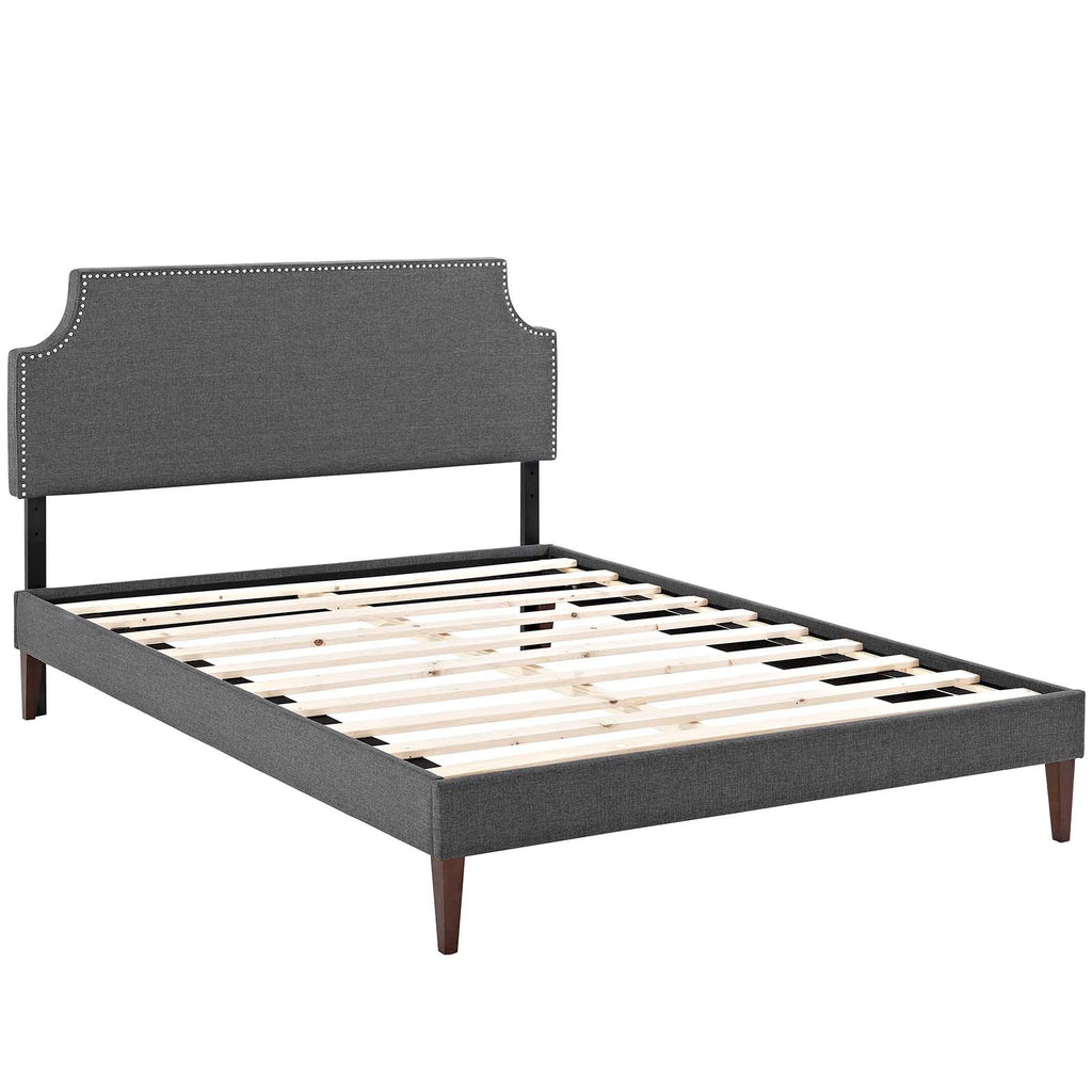 Corene Queen Fabric Platform Bed with Squared Tapered Legs in Gray