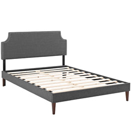 Corene Queen Fabric Platform Bed with Squared Tapered Legs in Gray