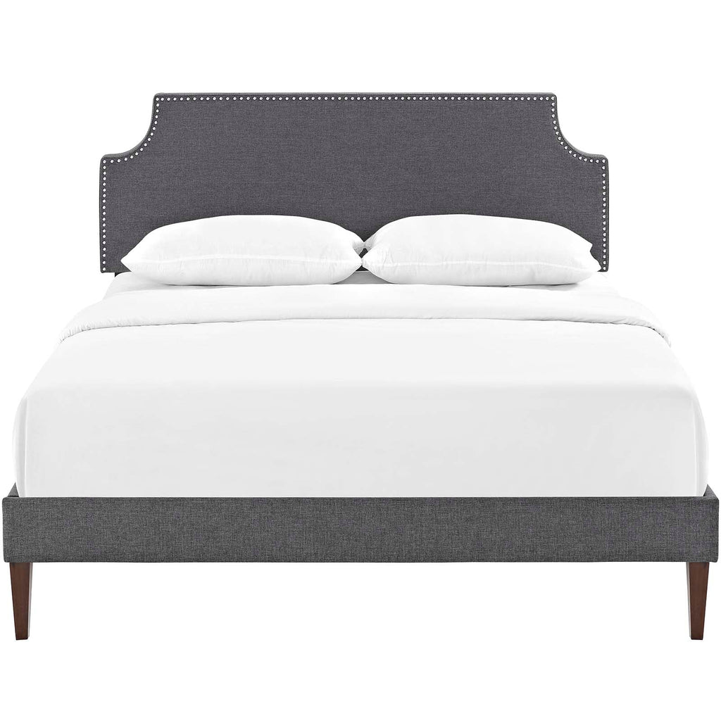 Corene Queen Fabric Platform Bed with Squared Tapered Legs in Gray