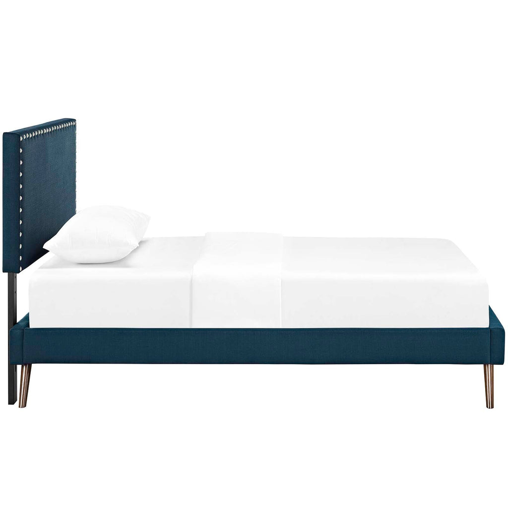 Macie Twin Fabric Platform Bed with Round Splayed Legs in Azure