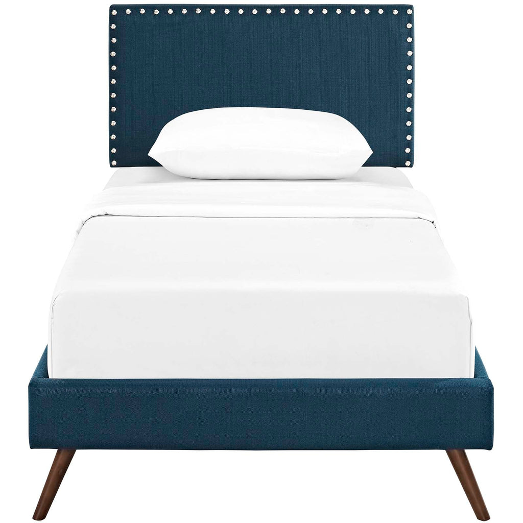 Macie Twin Fabric Platform Bed with Round Splayed Legs in Azure