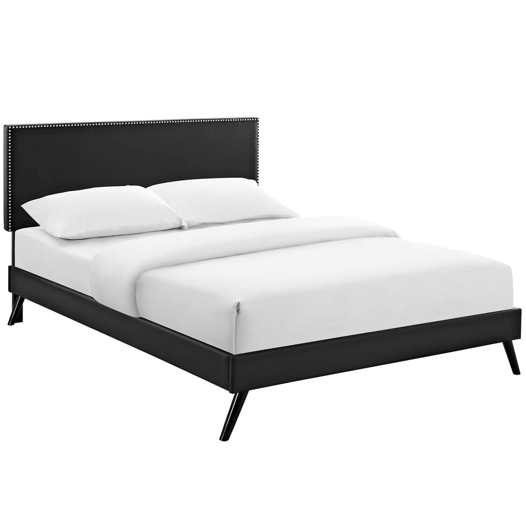 Macie Full Vinyl Platform Bed with Round Splayed Legs in Black