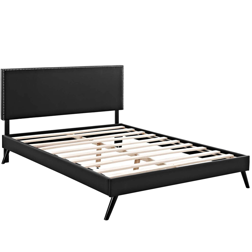 Macie Full Vinyl Platform Bed with Round Splayed Legs in Black