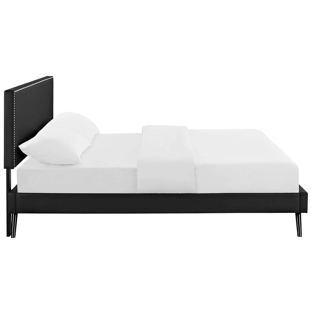 Macie Full Vinyl Platform Bed with Round Splayed Legs in Black