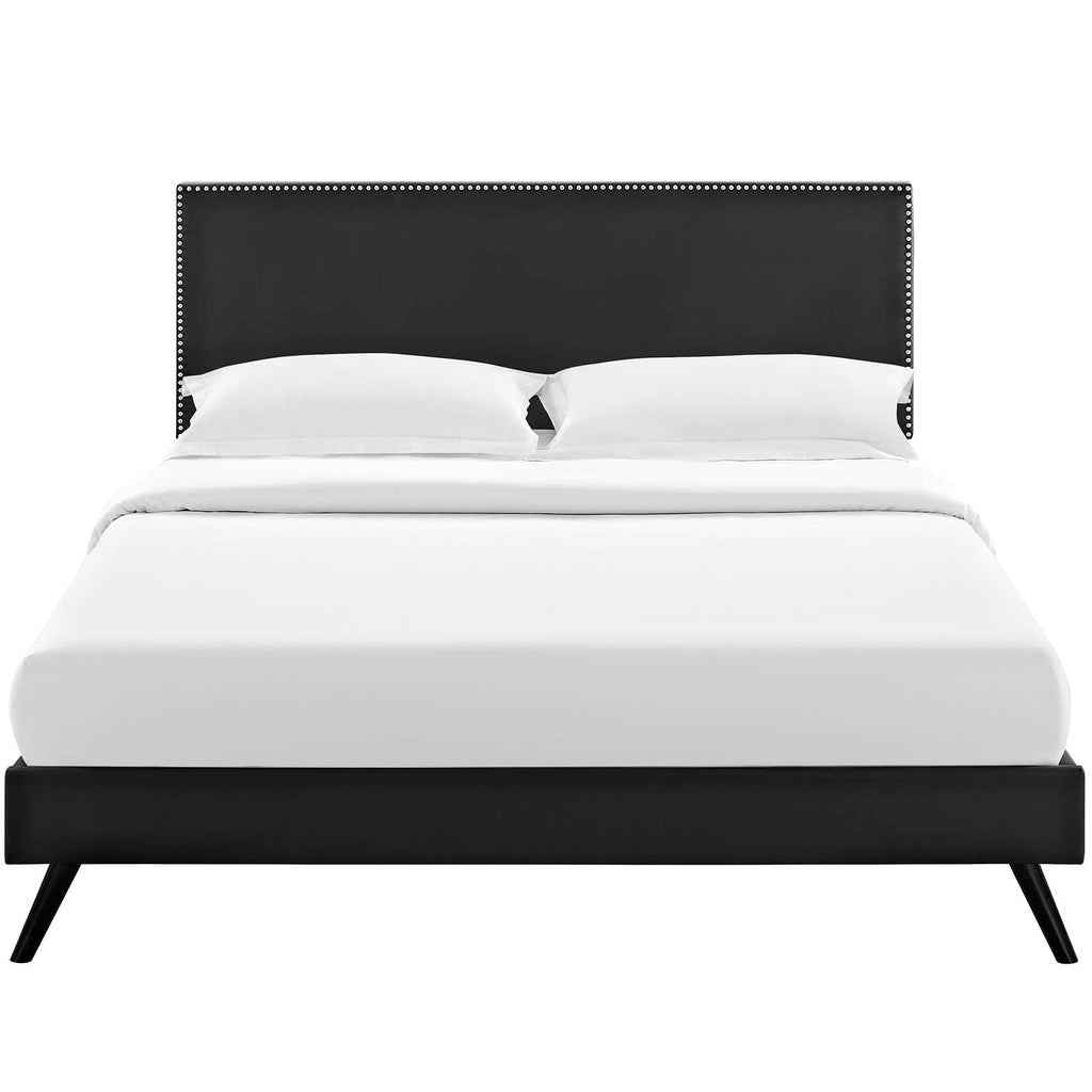 Macie Full Vinyl Platform Bed with Round Splayed Legs in Black