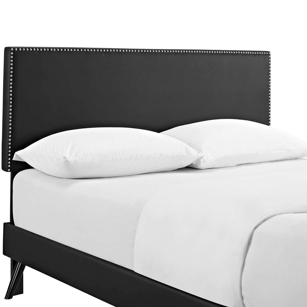 Macie Full Vinyl Platform Bed with Round Splayed Legs in Black