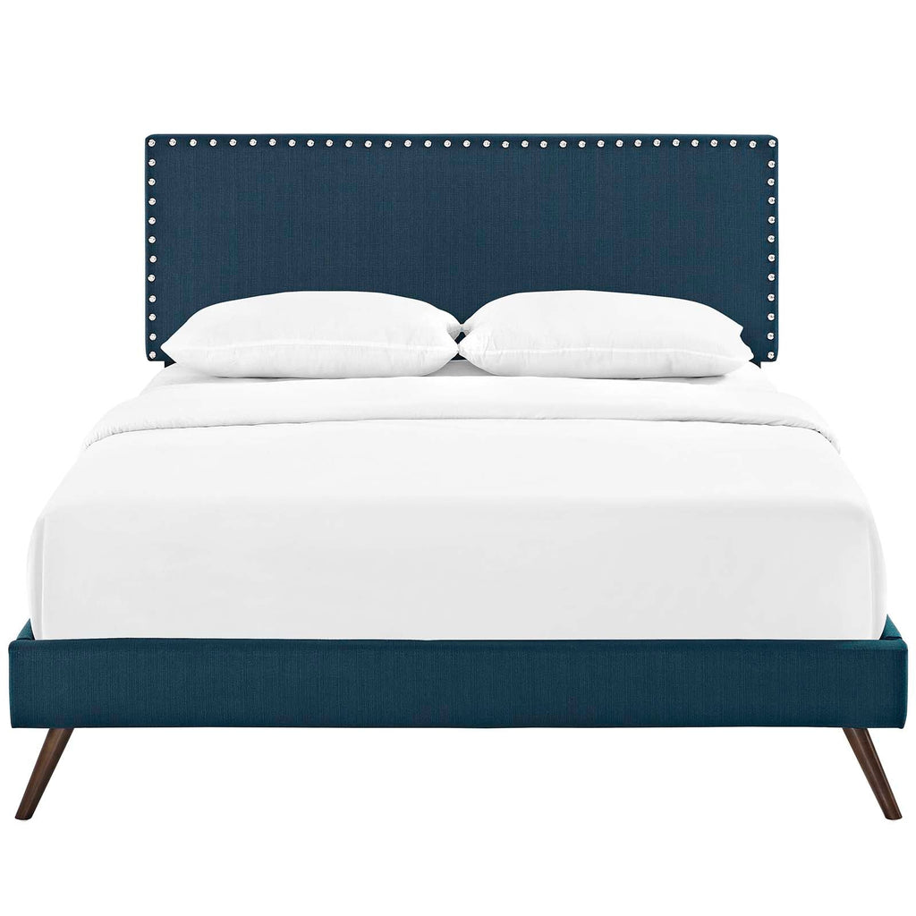 Macie Full Fabric Platform Bed with Round Splayed Legs in Azure