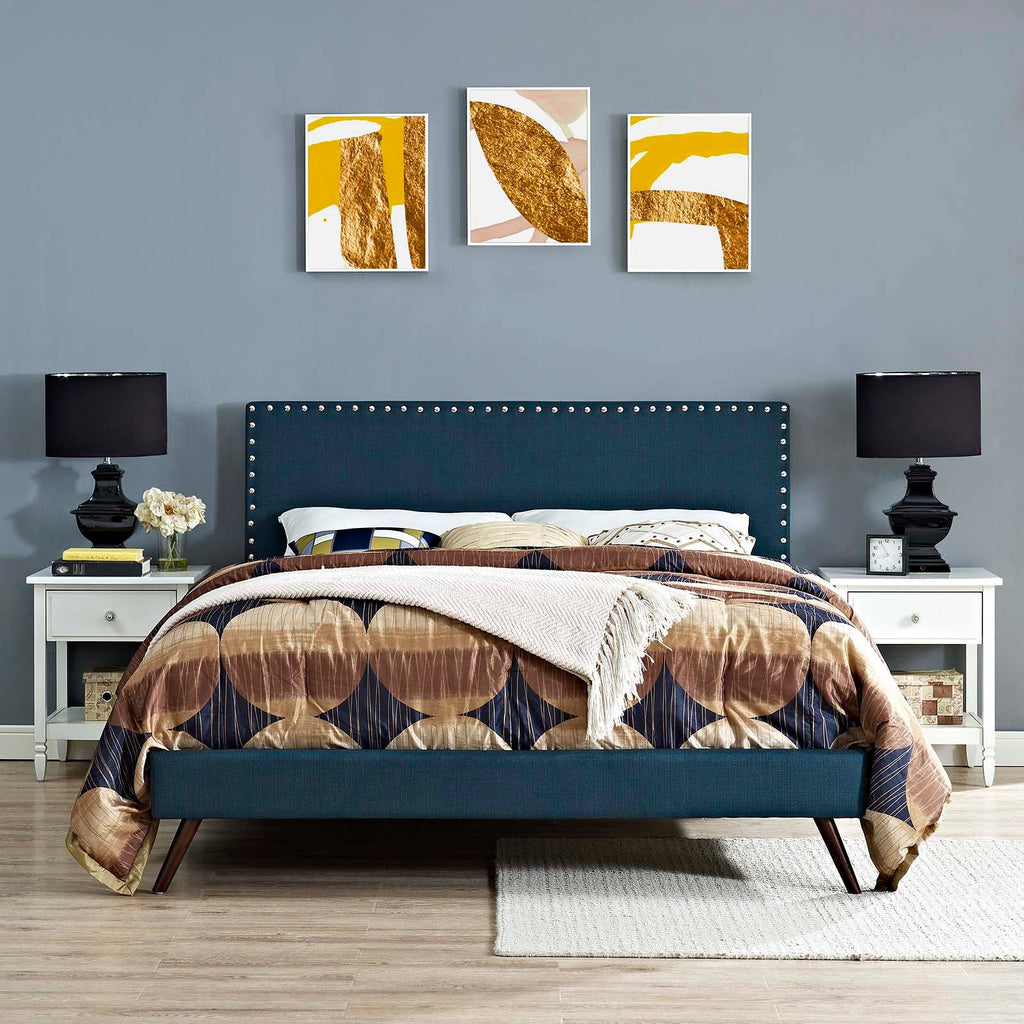 Macie Full Fabric Platform Bed with Round Splayed Legs in Azure