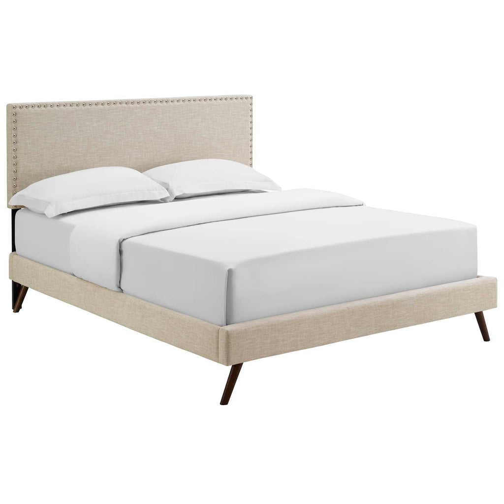 Macie Full Fabric Platform Bed with Round Splayed Legs in Beige