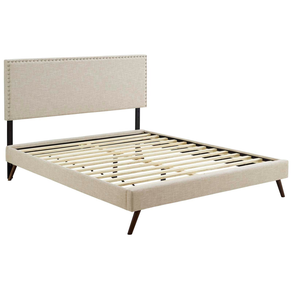 Macie Full Fabric Platform Bed with Round Splayed Legs in Beige