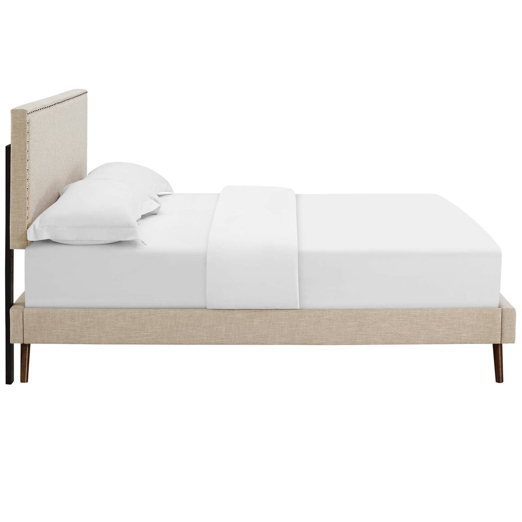 Macie Full Fabric Platform Bed with Round Splayed Legs in Beige