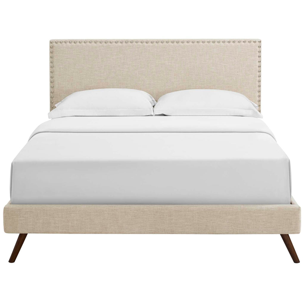 Macie Full Fabric Platform Bed with Round Splayed Legs in Beige