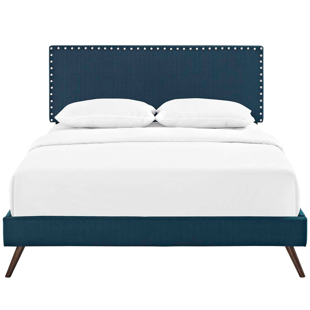 Macie Queen Fabric Platform Bed with Round Splayed Legs in Azure