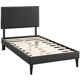 Macie Twin Vinyl Platform Bed with Squared Tapered Legs in Black