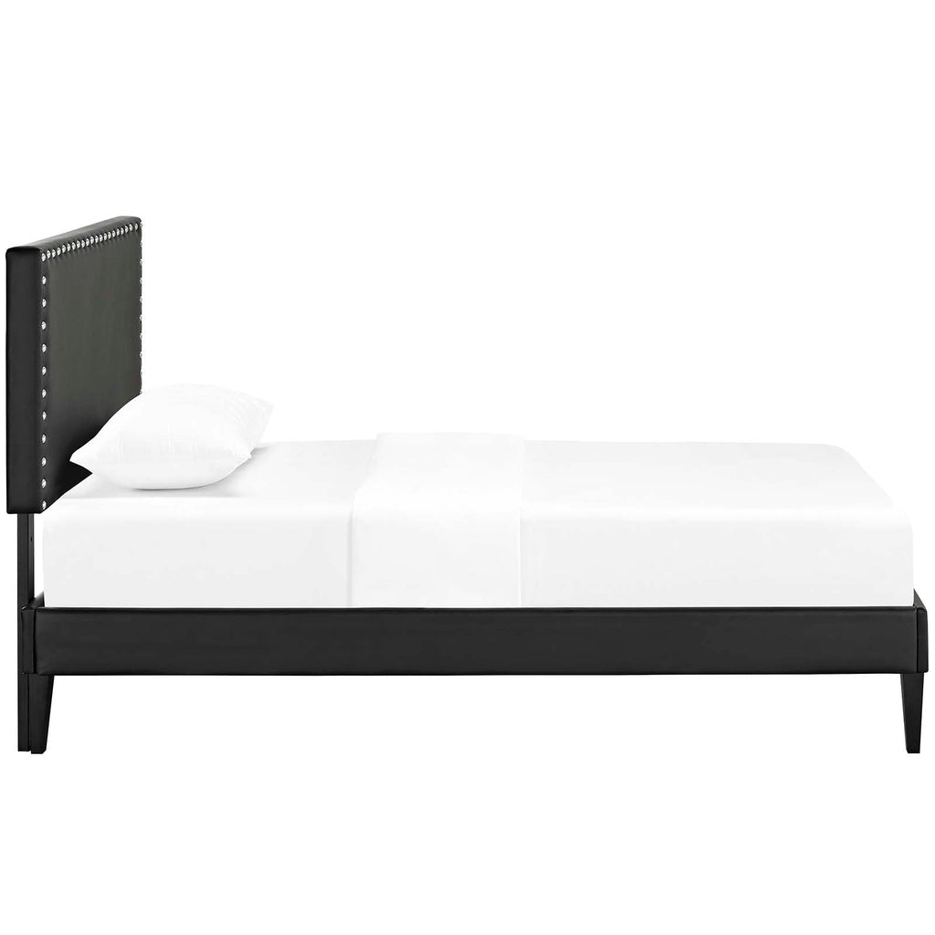 Macie Twin Vinyl Platform Bed with Squared Tapered Legs in Black