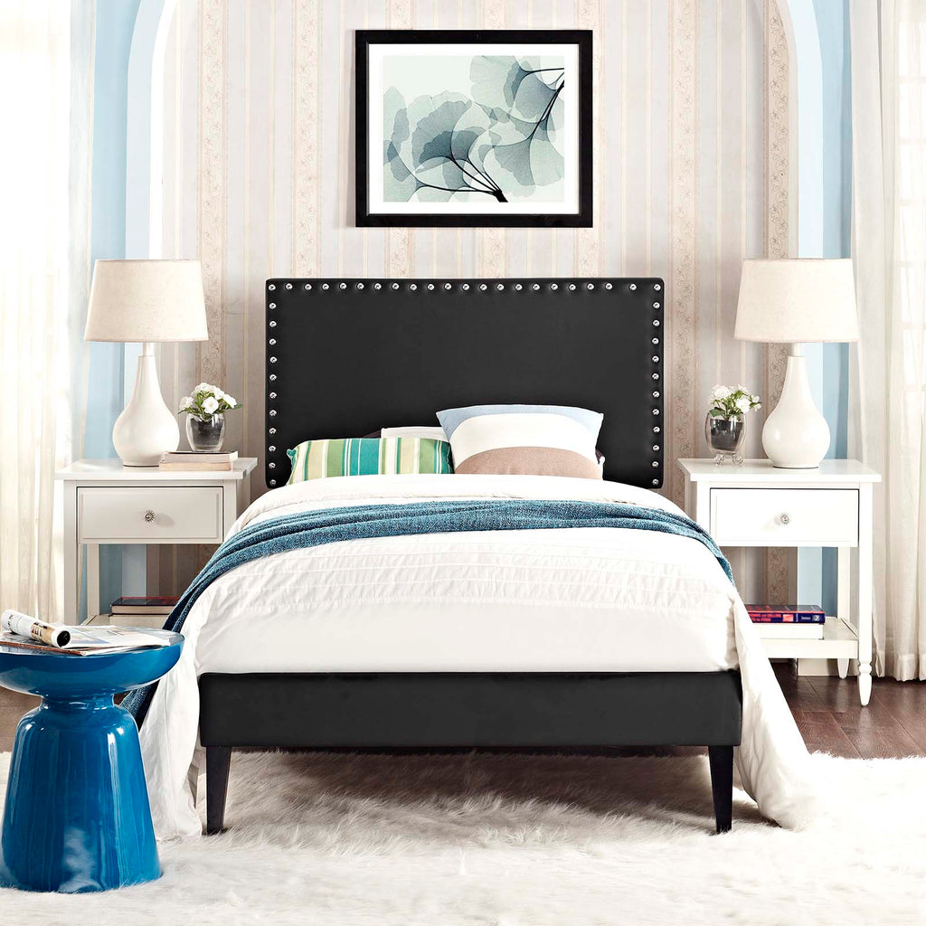 Macie Twin Vinyl Platform Bed with Squared Tapered Legs in Black
