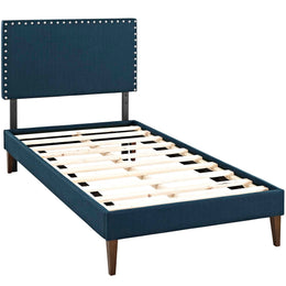 Macie Twin Fabric Platform Bed with Squared Tapered Legs in Azure