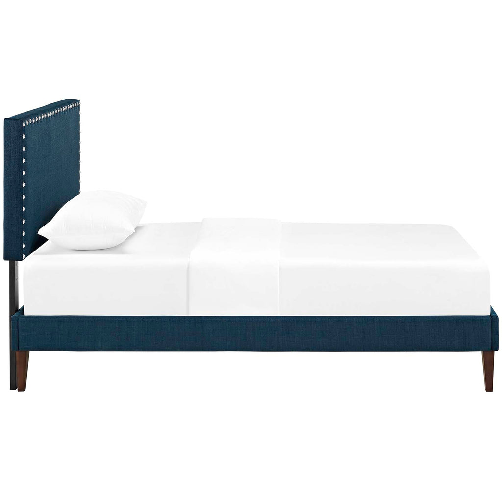 Macie Twin Fabric Platform Bed with Squared Tapered Legs in Azure