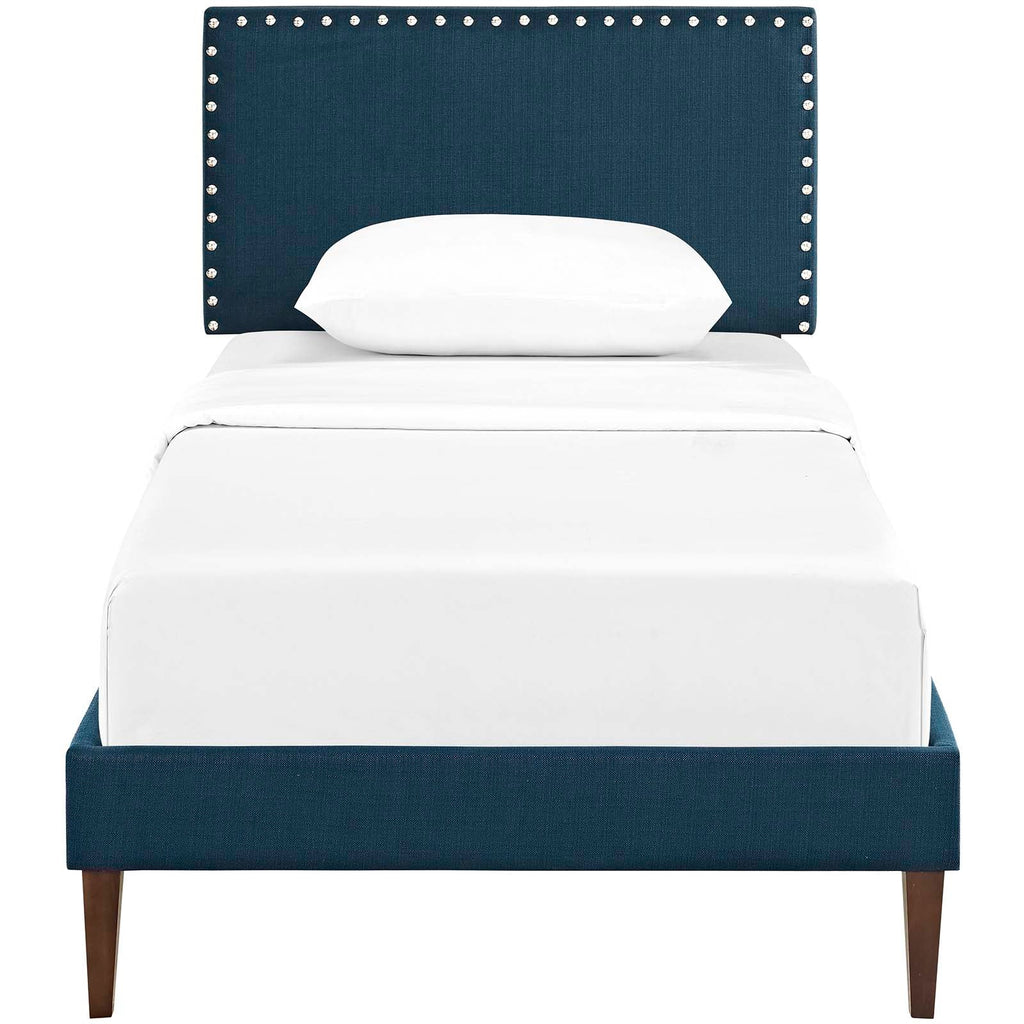 Macie Twin Fabric Platform Bed with Squared Tapered Legs in Azure