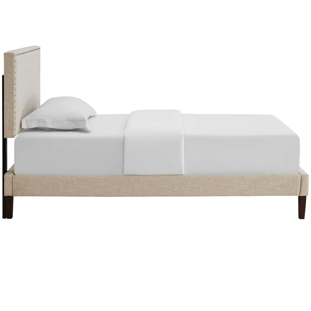 Macie Twin Fabric Platform Bed with Squared Tapered Legs in Beige