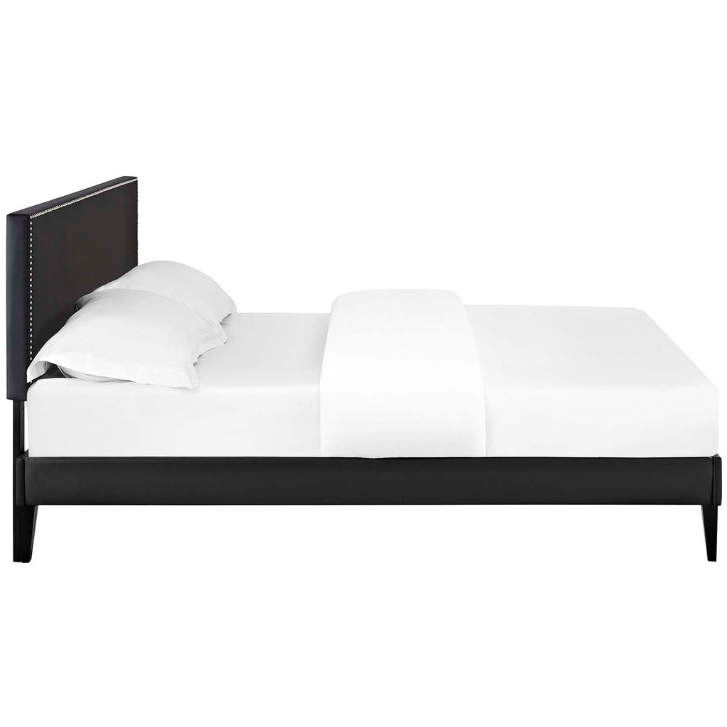 Macie Full Vinyl Platform Bed with Squared Tapered Legs in Black